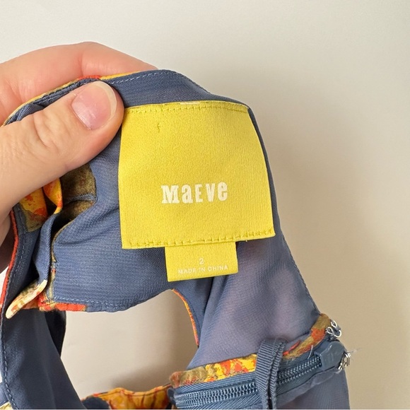 Anthropologie Maeve Floral Poppy Print Mini Dress Pleated Bodice Cutout Back - Picture 5 of 7